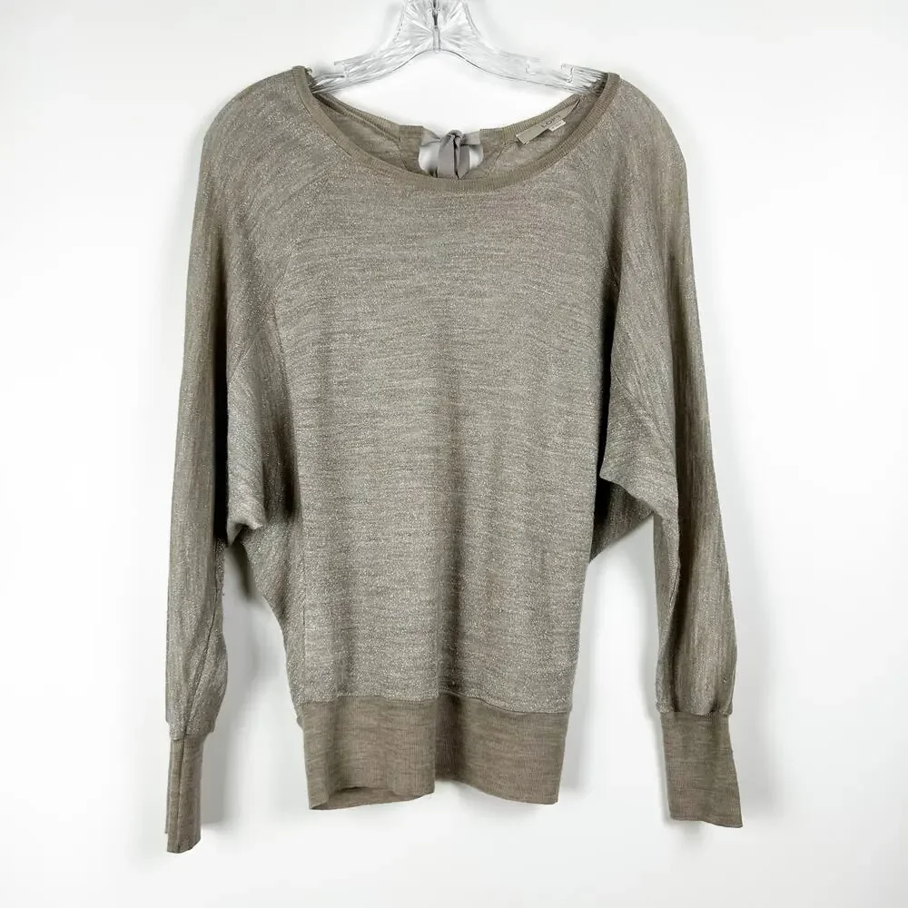 LOFT Metallic Bow Dolman Sleeve Wool Blend Top Party Night Out Womens Size S - Picture 3 of 12